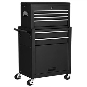 6-Drawer Rolling Tool Chest Cabinet, 2-in-1 Detachable Tool Box Organizer with Auto Locking System & Lockable Wheels for Garage Workshop