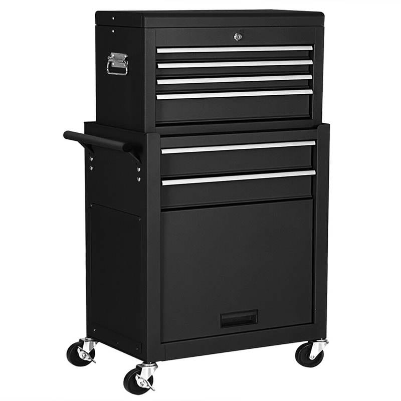 6-Drawer Rolling Tool Chest Cabinet, 2-in-1 Detachable Tool Box Organizer with Auto Locking System & Lockable Wheels for Garage Workshop