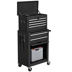 6-Drawer Rolling Tool Chest Cabinet, 2-in-1 Detachable Tool Box Organizer with Auto Locking System & Lockable Wheels for Garage Workshop