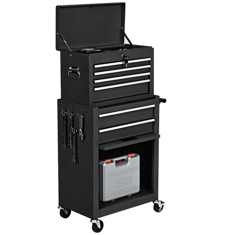 6-Drawer Rolling Tool Chest Cabinet, 2-in-1 Detachable Tool Box Organizer with Auto Locking System & Lockable Wheels for Garage Workshop