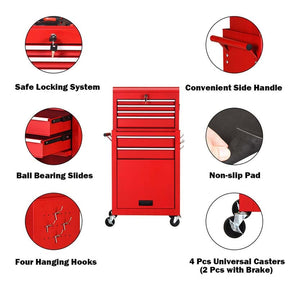 6-Drawer Rolling Tool Chest Cabinet, 2-in-1 Detachable Tool Box Organizer with Auto Locking System & Lockable Wheels for Garage Workshop