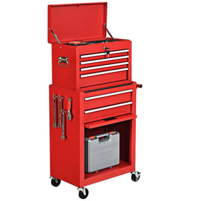 6-Drawer Rolling Tool Chest Cabinet, 2-in-1 Detachable Tool Box Organizer with Auto Locking System & Lockable Wheels for Garage Workshop