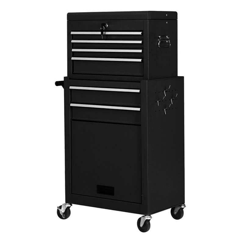 6-Drawer Rolling Tool Chest Cabinet, 2-in-1 Detachable Tool Box Organizer with Auto Locking System & Lockable Wheels for Garage Workshop
