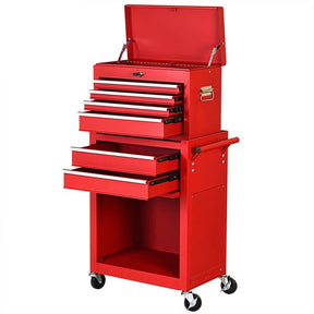 6-Drawer Rolling Tool Chest Cabinet, 2-in-1 Detachable Tool Box Organizer with Auto Locking System & Lockable Wheels for Garage Workshop