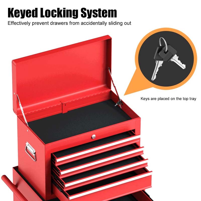 6-Drawer Rolling Tool Chest Cabinet, 2-in-1 Detachable Tool Box Organizer with Auto Locking System & Lockable Wheels for Garage Workshop