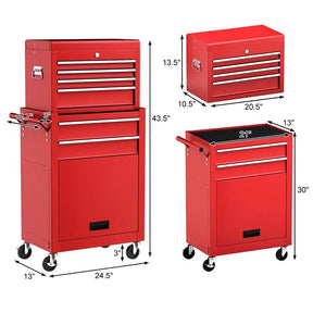 6-Drawer Rolling Tool Chest Cabinet, 2-in-1 Detachable Tool Box Organizer with Auto Locking System & Lockable Wheels for Garage Workshop