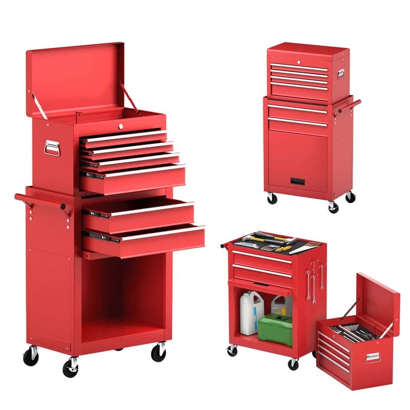 6-Drawer Rolling Tool Chest Cabinet, 2-in-1 Detachable Tool Box Organizer with Auto Locking System & Lockable Wheels for Garage Workshop