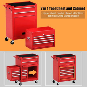 6-Drawer Rolling Tool Chest Cabinet, 2-in-1 Detachable Tool Box Organizer with Auto Locking System & Lockable Wheels for Garage Workshop