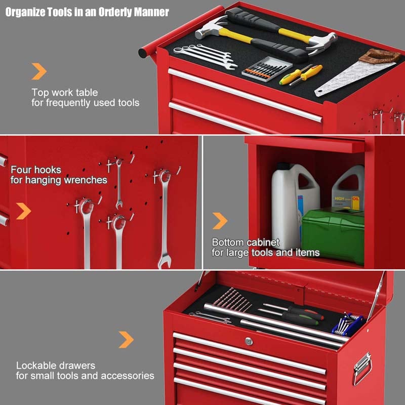 6-Drawer Rolling Tool Chest Cabinet, 2-in-1 Detachable Tool Box Organizer with Auto Locking System & Lockable Wheels for Garage Workshop