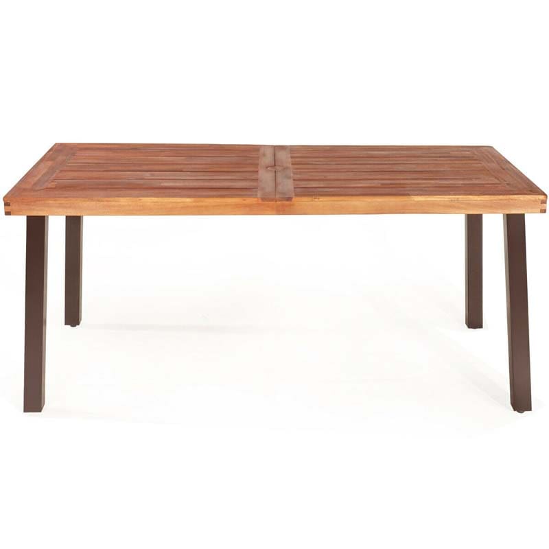 67.5" Rectangular Acacia Wood Patio Dining Table w/ Umbrella Hole, Modern Rustic Indoor Outdoor Table with Heavy-Duty Metal Legs for Garden, Poolside