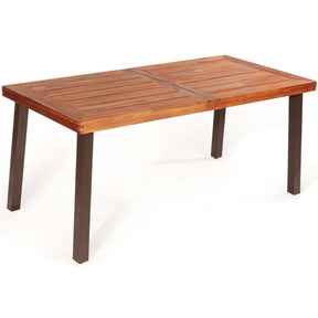 67.5" Rectangular Acacia Wood Patio Dining Table w/ Umbrella Hole, Modern Rustic Indoor Outdoor Table with Heavy-Duty Metal Legs for Garden, Poolside