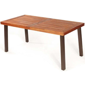 67.5" Rectangular Acacia Wood Patio Dining Table w/ Umbrella Hole, Modern Rustic Indoor Outdoor Table with Heavy-Duty Metal Legs for Garden, Poolside
