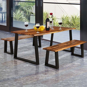Rustic Acacia Wood Dining Table with Metal Legs, Rectangular Indoor & Outdoor Picnic Table