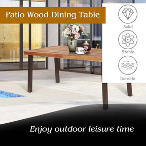 67.5" Rectangular Acacia Wood Patio Dining Table w/ Umbrella Hole, Modern Rustic Indoor Outdoor Table with Heavy-Duty Metal Legs for Garden, Poolside
