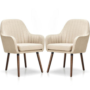 Set of 2 Fabric Dining Chairs, Accent Upholstered Arm Chair with Rubber Wood Legs & Thick Sponge Seat for Dining Room, Living Room, Bedroom