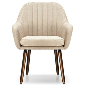 Set of 2 Fabric Dining Chairs, Accent Upholstered Arm Chair with Rubber Wood Legs & Thick Sponge Seat for Dining Room, Living Room, Bedroom