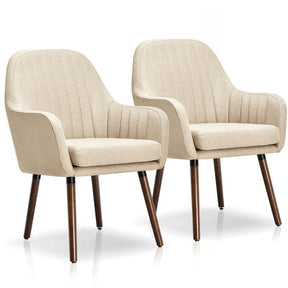 Set of 2 Fabric Dining Chairs, Accent Upholstered Arm Chair with Rubber Wood Legs & Thick Sponge Seat for Dining Room, Living Room, Bedroom