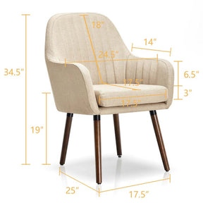 Set of 2 Fabric Dining Chairs, Accent Upholstered Arm Chair with Rubber Wood Legs & Thick Sponge Seat for Dining Room, Living Room, Bedroom