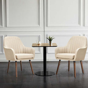 Set of 2 Fabric Dining Chairs, Accent Upholstered Arm Chair with Rubber Wood Legs & Thick Sponge Seat for Dining Room, Living Room, Bedroom