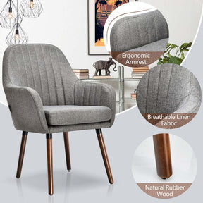 Set of 2 Fabric Dining Chairs, Accent Upholstered Arm Chair with Rubber Wood Legs & Thick Sponge Seat for Dining Room, Living Room, Bedroom