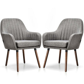 Set of 2 Fabric Dining Chairs, Accent Upholstered Arm Chair with Rubber Wood Legs & Thick Sponge Seat for Dining Room, Living Room, Bedroom