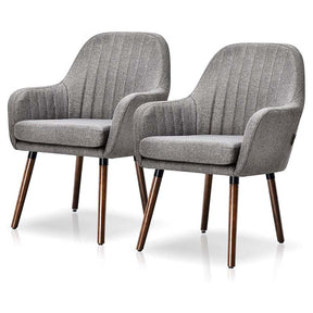 Set of 2 Fabric Dining Chairs, Accent Upholstered Arm Chair with Rubber Wood Legs & Thick Sponge Seat for Dining Room, Living Room, Bedroom