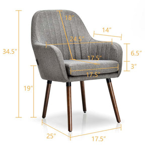Set of 2 Fabric Dining Chairs, Accent Upholstered Arm Chair with Rubber Wood Legs & Thick Sponge Seat for Dining Room, Living Room, Bedroom