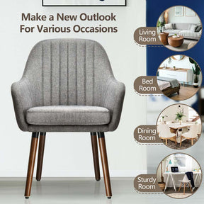 Set of 2 Fabric Dining Chairs, Accent Upholstered Arm Chair with Rubber Wood Legs & Thick Sponge Seat for Dining Room, Living Room, Bedroom