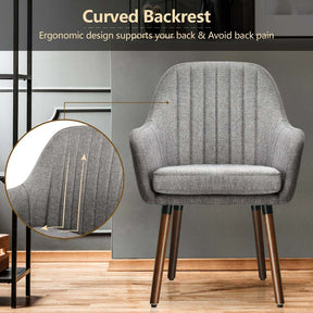 Set of 2 Fabric Dining Chairs, Accent Upholstered Arm Chair with Rubber Wood Legs & Thick Sponge Seat for Dining Room, Living Room, Bedroom