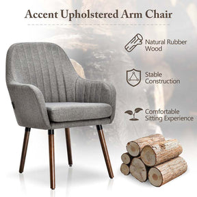 Set of 2 Fabric Dining Chairs, Accent Upholstered Arm Chair with Rubber Wood Legs & Thick Sponge Seat for Dining Room, Living Room, Bedroom