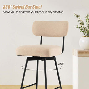 Swivel Bar Stools Set of 2, 29" Upholstered Bar Height Chairs with Back, Footrest & Metal Frame for Kitchen Island, Dining Room, Home Bar