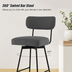 Swivel Bar Stools Set of 2, 29" Upholstered Bar Height Chairs with Back, Footrest & Metal Frame for Kitchen Island, Dining Room, Home Bar