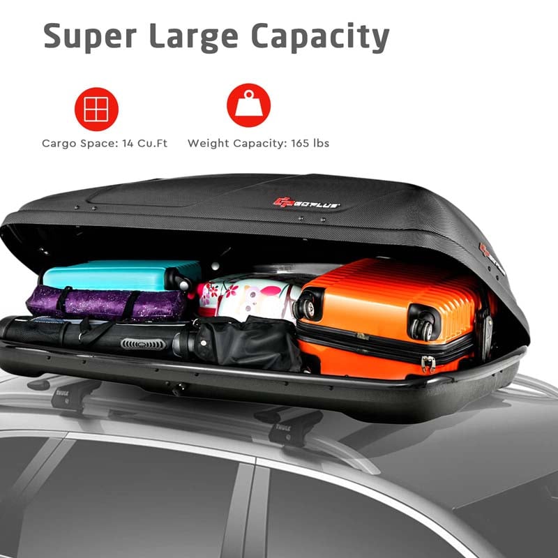 14 Cu.Ft Hard Shell Rooftop Cargo Carrier Waterproof Cargo Box w/ Dual Side Opening & Security Key, 165LBS Load Roof Storage Box for 17-22.8" Crossbar