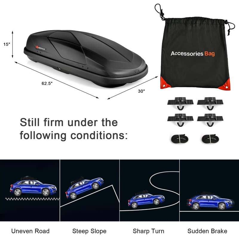 14 Cu.Ft Hard Shell Rooftop Cargo Carrier Waterproof Cargo Box w/ Dual Side Opening & Security Key, 165LBS Load Roof Storage Box for 17-22.8" Crossbar