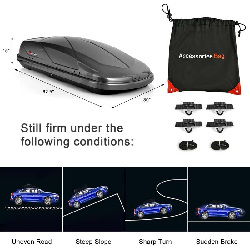 14 Cu.Ft Hard Shell Rooftop Cargo Carrier Waterproof Cargo Box w/ Dual Side Opening & Security Key, 165LBS Load Roof Storage Box for 17-22.8" Crossbar
