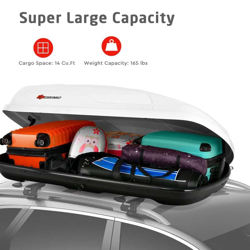 14 Cu.Ft Hard Shell Rooftop Cargo Carrier Waterproof Cargo Box w/ Dual Side Opening & Security Key, 165LBS Load Roof Storage Box for 17-22.8" Crossbar