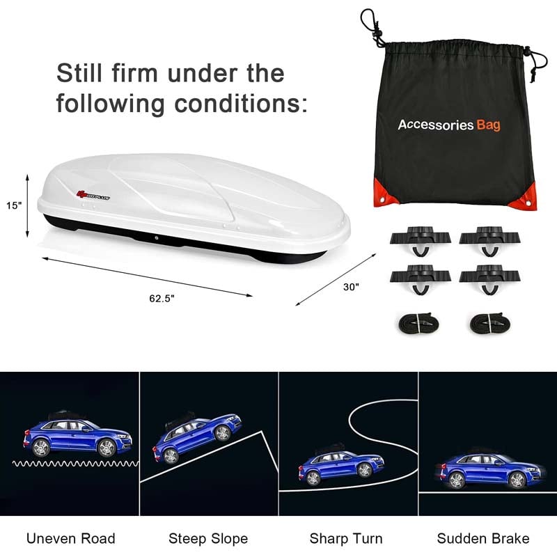 14 Cu.Ft Hard Shell Rooftop Cargo Carrier Waterproof Cargo Box w/ Dual Side Opening & Security Key, 165LBS Load Roof Storage Box for 17-22.8" Crossbar