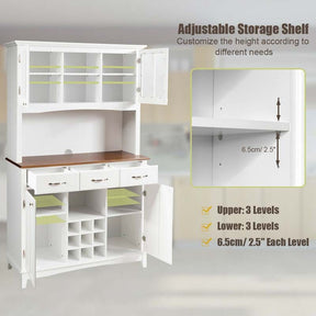 72.5" Kitchen Hutch Storage Cabinet, Pantry Buffet Sideboard with Wine Rack, Microwave Countertop, Drawers & Adjustable Shelves for Dining Room