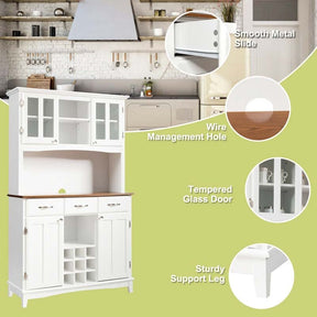 72.5" Kitchen Hutch Storage Cabinet, Pantry Buffet Sideboard with Wine Rack, Microwave Countertop, Drawers & Adjustable Shelves for Dining Room