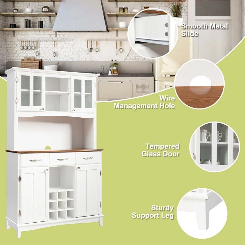 72.5" Kitchen Hutch Storage Cabinet, Pantry Buffet Sideboard with Wine Rack, Microwave Countertop, Drawers & Adjustable Shelves for Dining Room