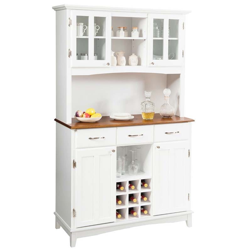 72.5" Kitchen Hutch Storage Cabinet, Pantry Buffet Sideboard with Wine Rack, Microwave Countertop, Drawers & Adjustable Shelves for Dining Room