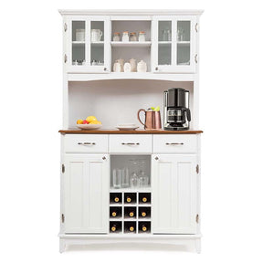 72.5" Kitchen Hutch Storage Cabinet, Pantry Buffet Sideboard with Wine Rack, Microwave Countertop, Drawers & Adjustable Shelves for Dining Room