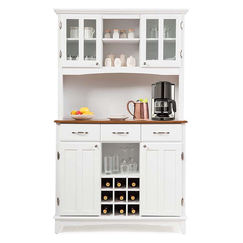 72.5" Kitchen Hutch Storage Cabinet, Pantry Buffet Sideboard with Wine Rack, Microwave Countertop, Drawers & Adjustable Shelves for Dining Room