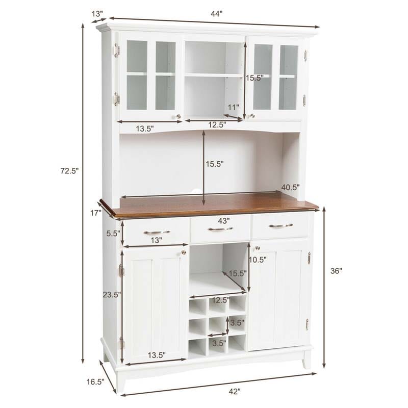 72.5" Kitchen Hutch Storage Cabinet, Pantry Buffet Sideboard with Wine Rack, Microwave Countertop, Drawers & Adjustable Shelves for Dining Room