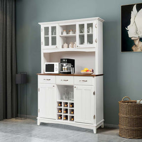 72.5" Kitchen Hutch Storage Cabinet, Pantry Buffet Sideboard with Wine Rack, Microwave Countertop, Drawers & Adjustable Shelves for Dining Room
